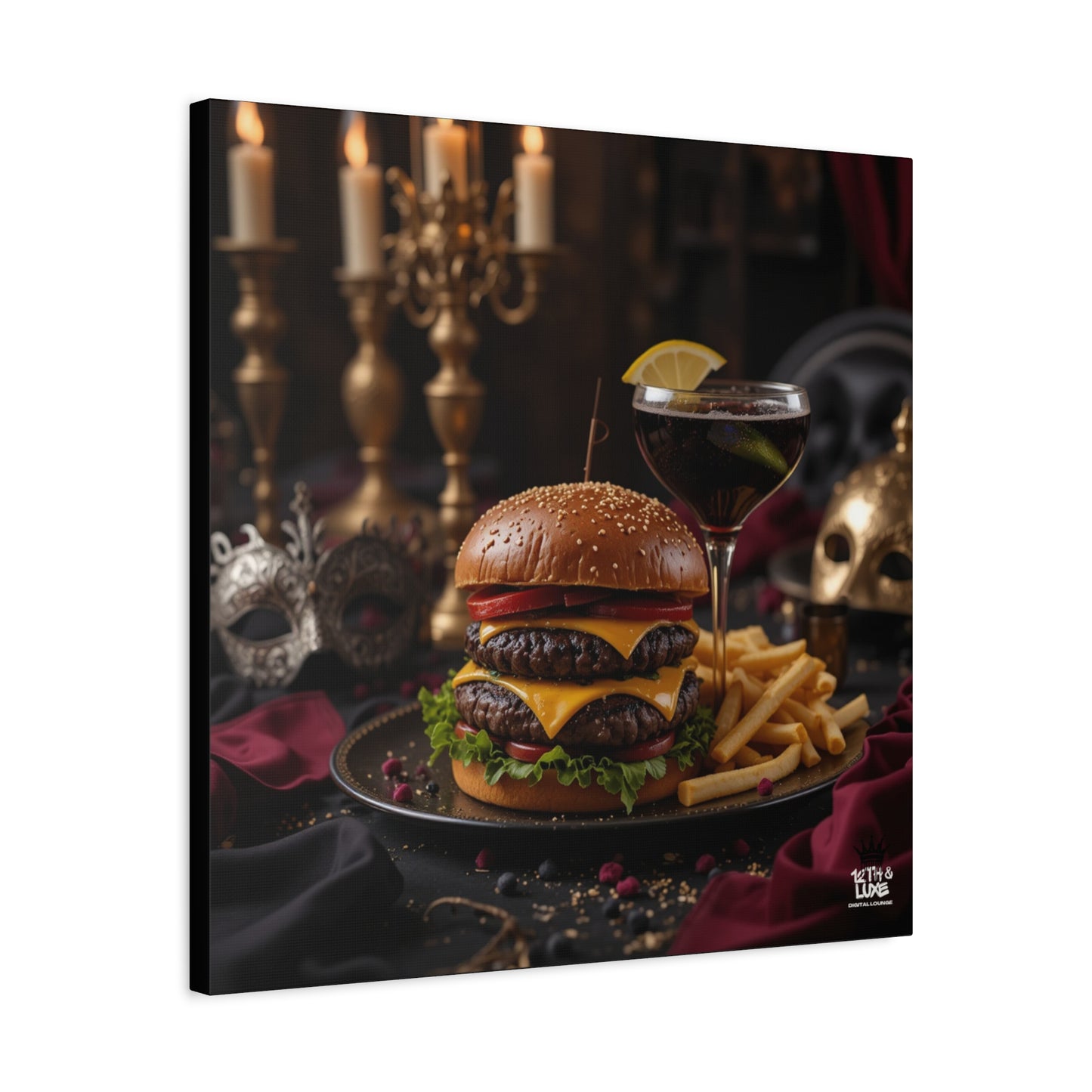 Cheese Burger with a side of French Fries, Matte Canvas, Stretched, 1.25"