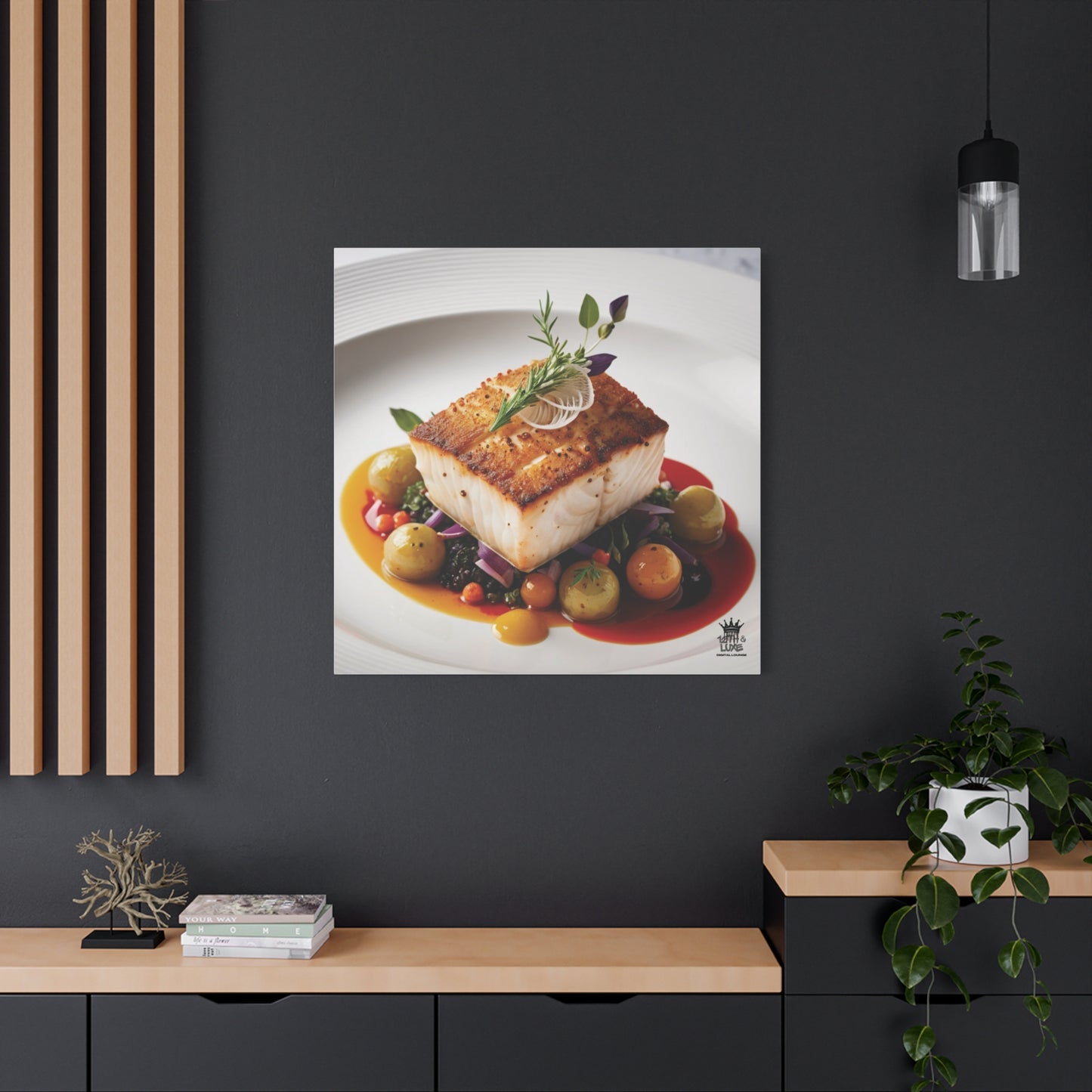 Gourmet Halibut Dish, Matte Canvas, Stretched, 1.25"