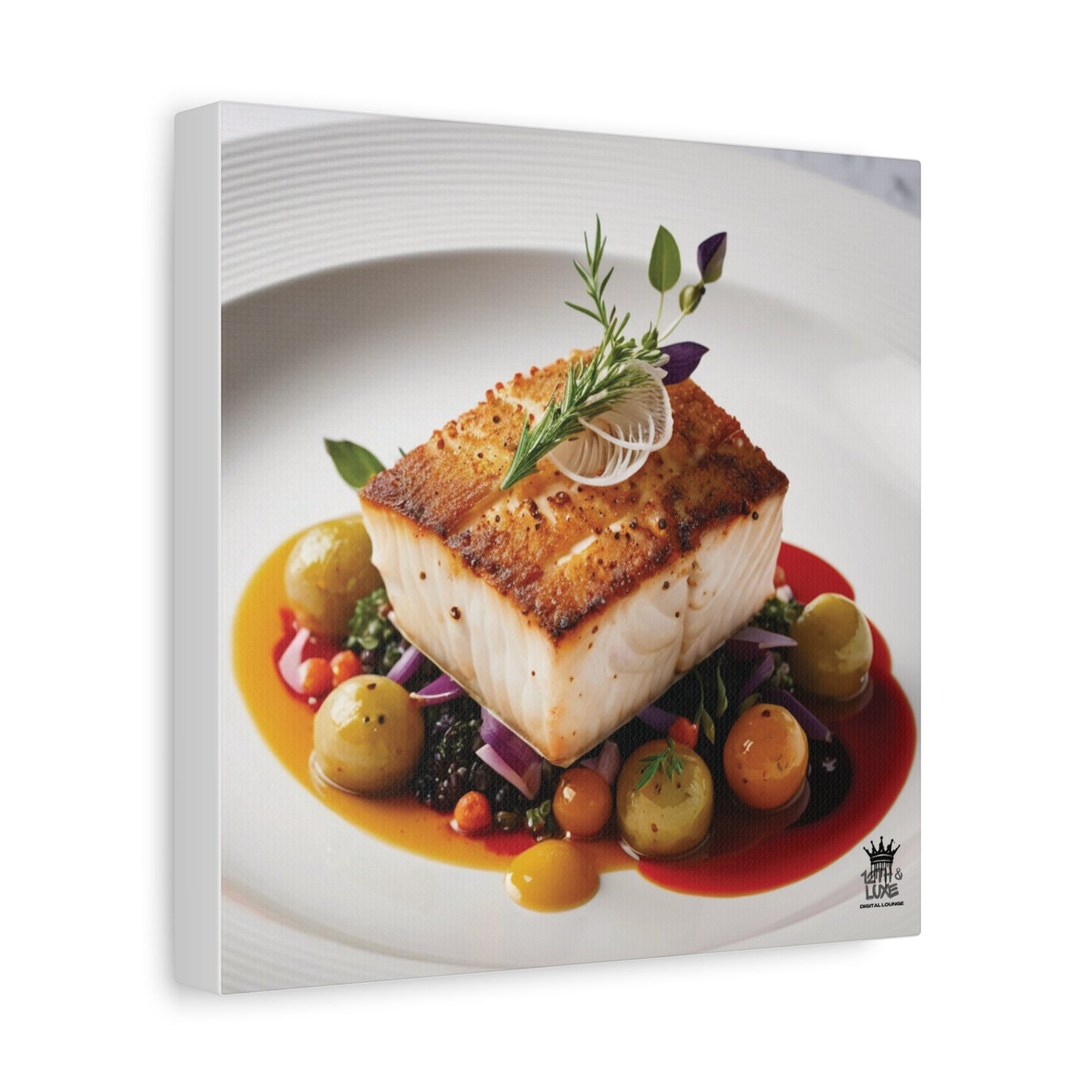 Gourmet Halibut Dish, Matte Canvas, Stretched, 1.25"