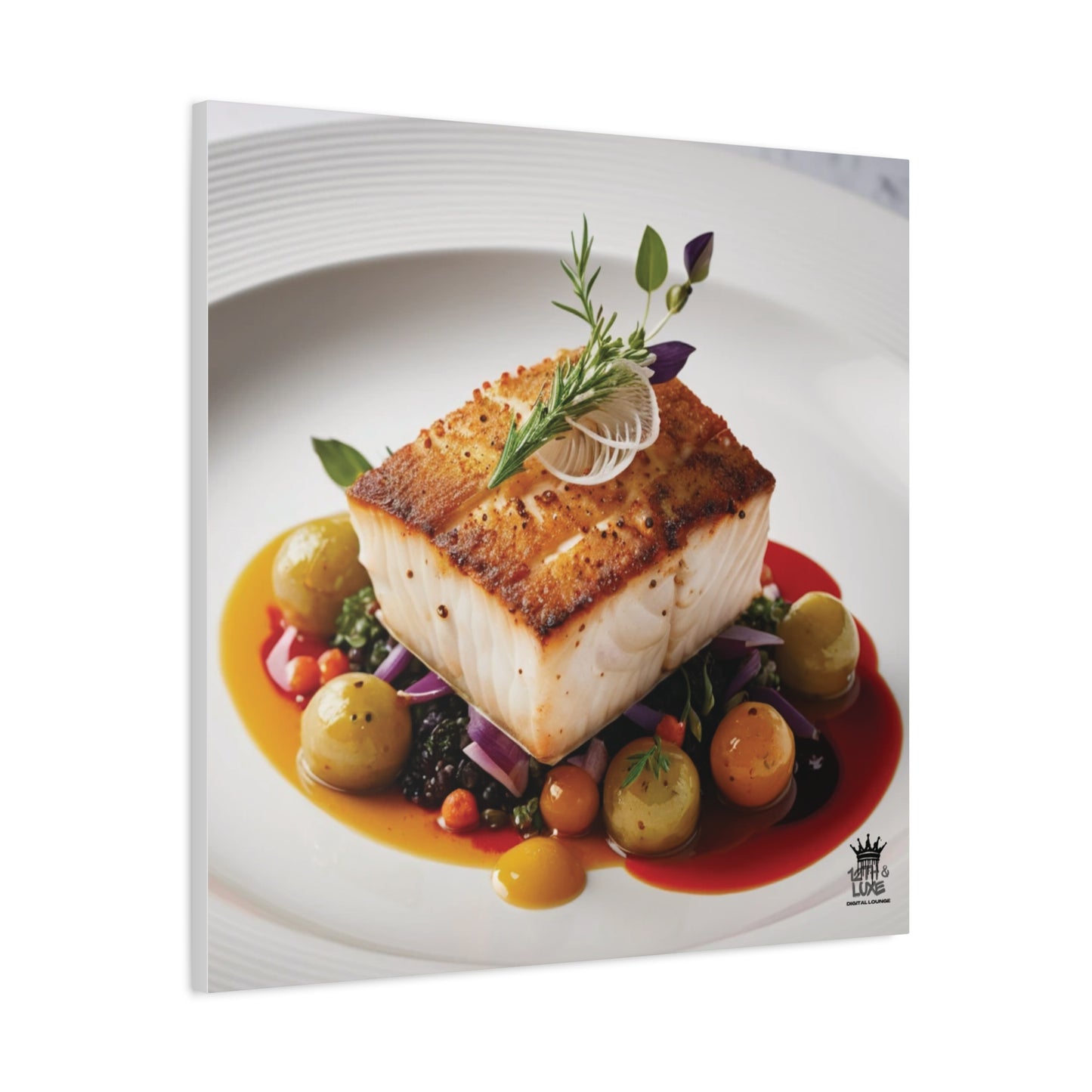 Gourmet Halibut Dish, Matte Canvas, Stretched, 1.25"