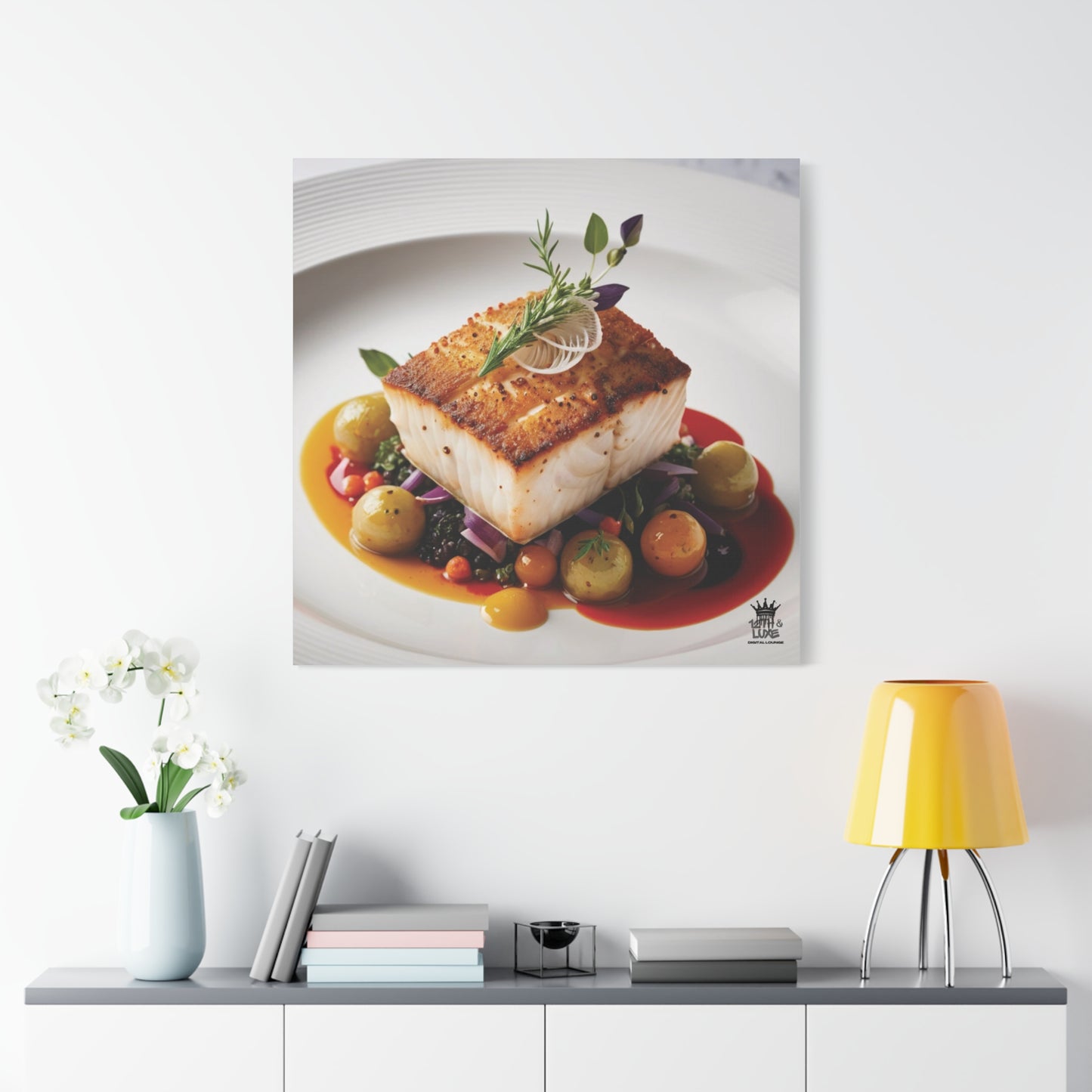 Gourmet Halibut Dish, Matte Canvas, Stretched, 1.25"