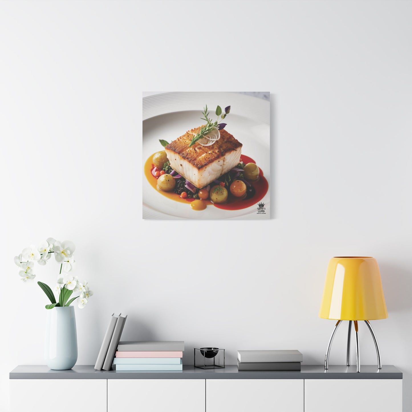 Gourmet Halibut Dish, Matte Canvas, Stretched, 1.25"