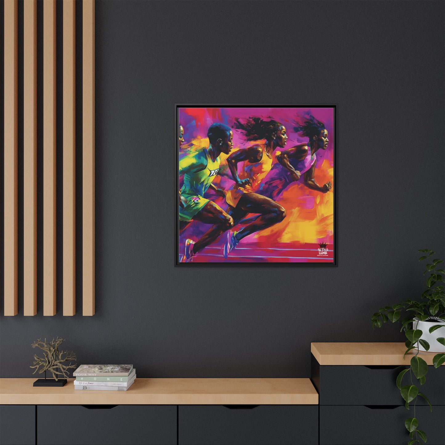 Inspired by the iconic artist Ernie Barnes, "Runners" - Canvas Art