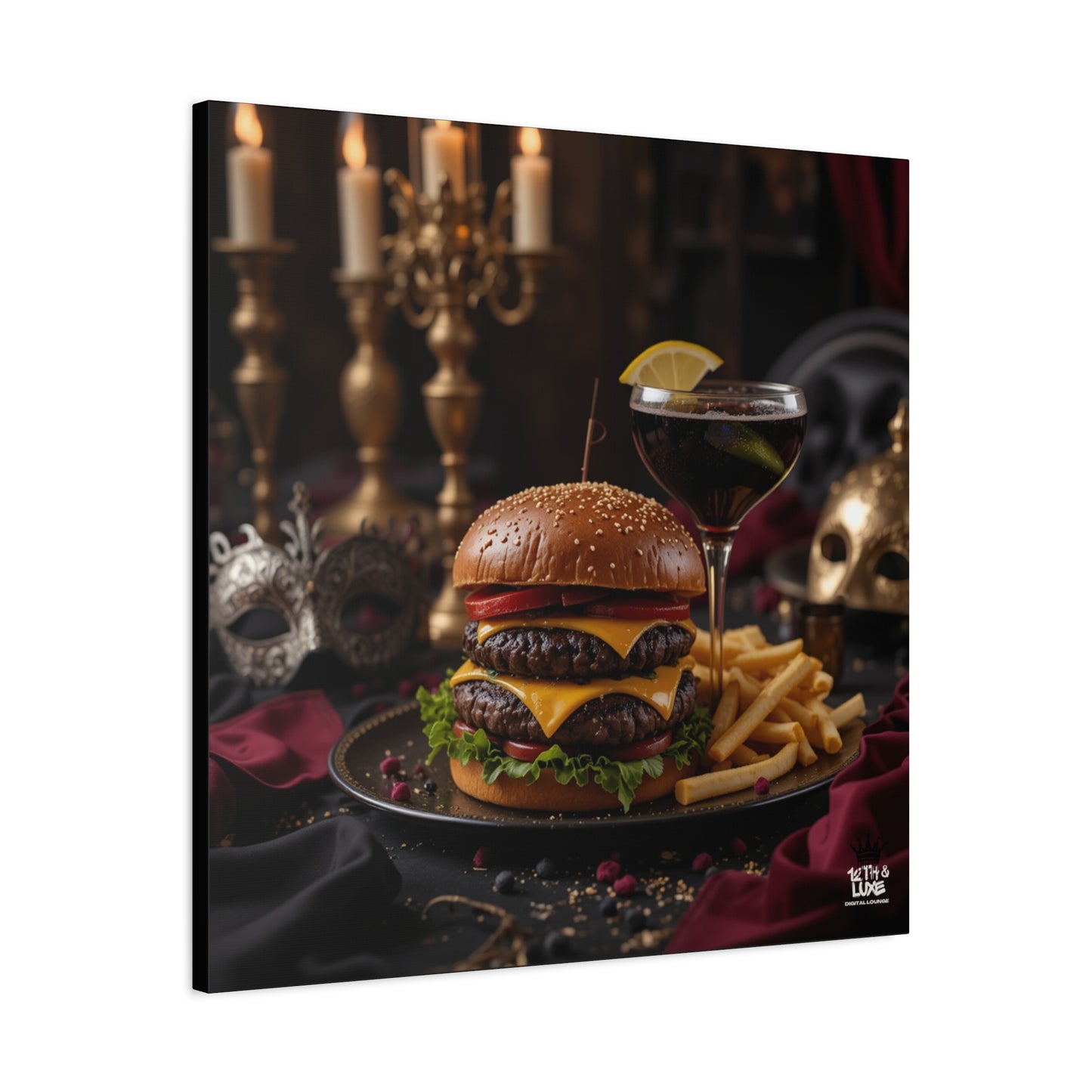 Cheese Burger with a side of French Fries, Matte Canvas, Stretched, 1.25"