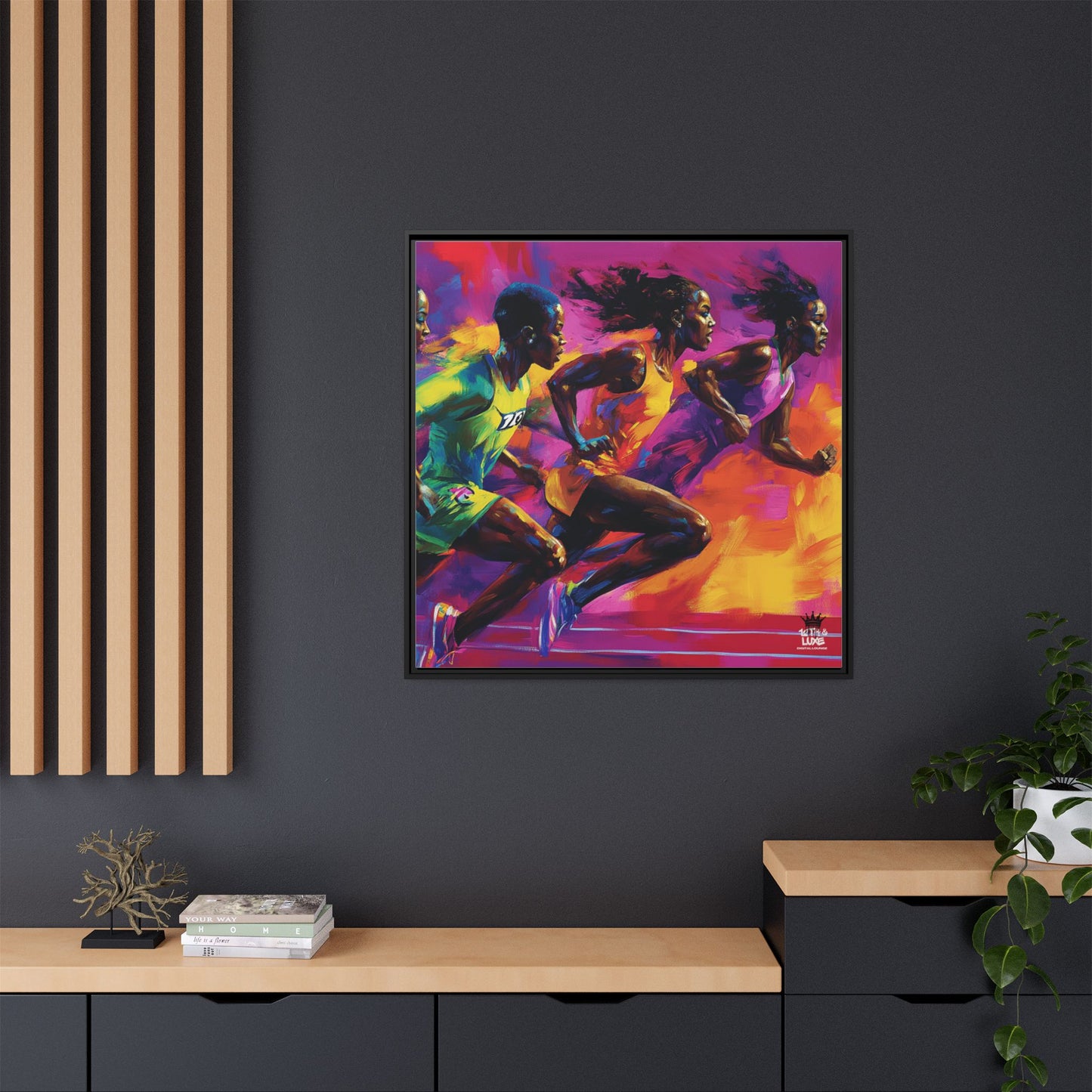 Inspired by the iconic artist Ernie Barnes, "Runners" - Canvas Art
