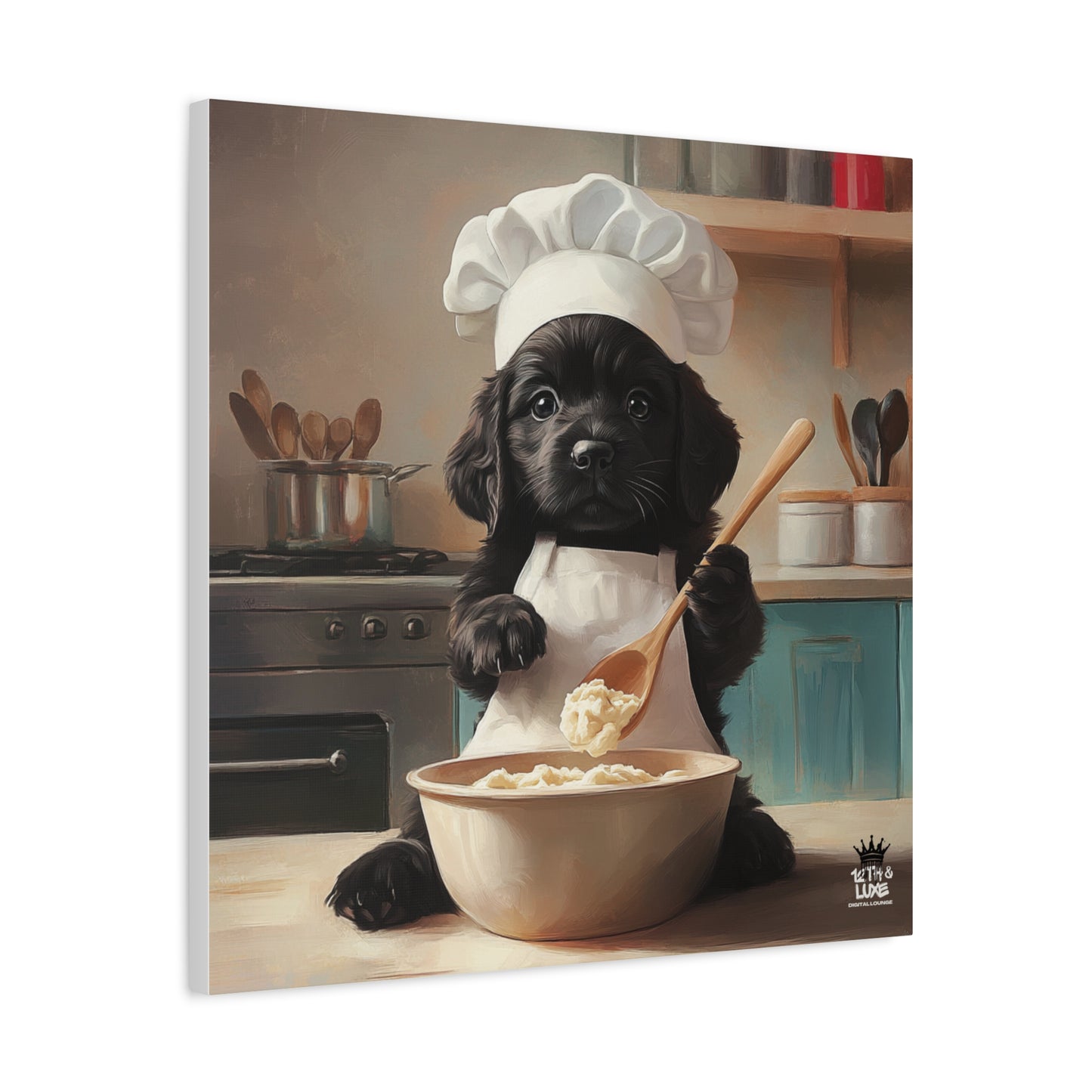 Black Lab Puppy Chef Canvas Art