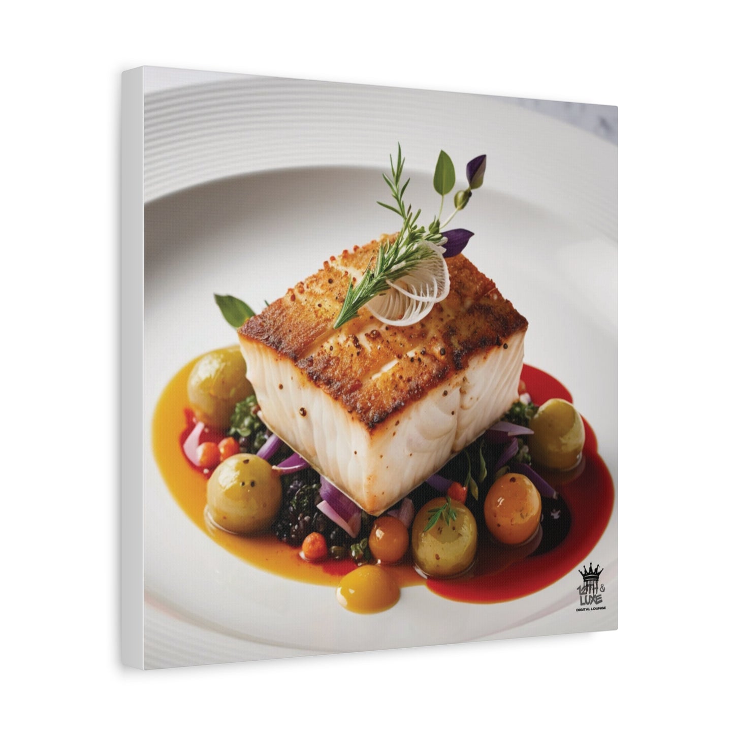 Gourmet Halibut Dish, Matte Canvas, Stretched, 1.25"