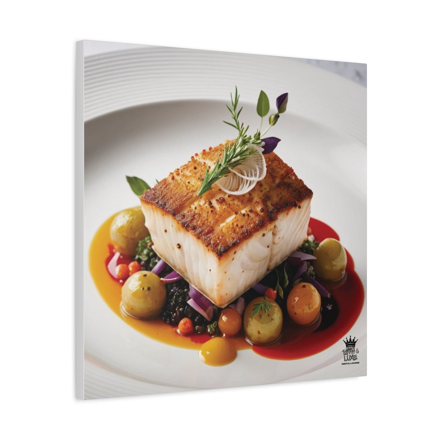 Gourmet Halibut Dish, Matte Canvas, Stretched, 1.25"