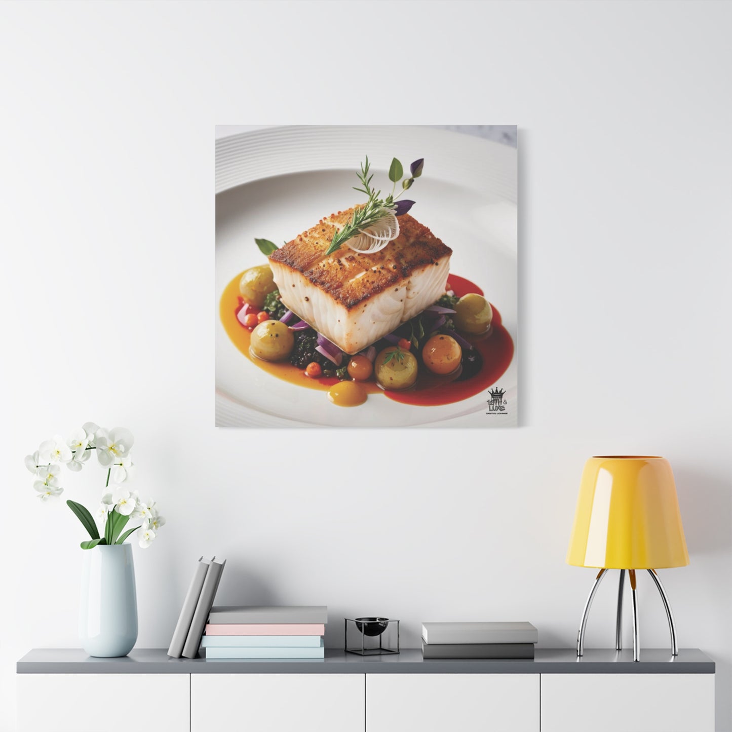 Gourmet Halibut Dish, Matte Canvas, Stretched, 1.25"