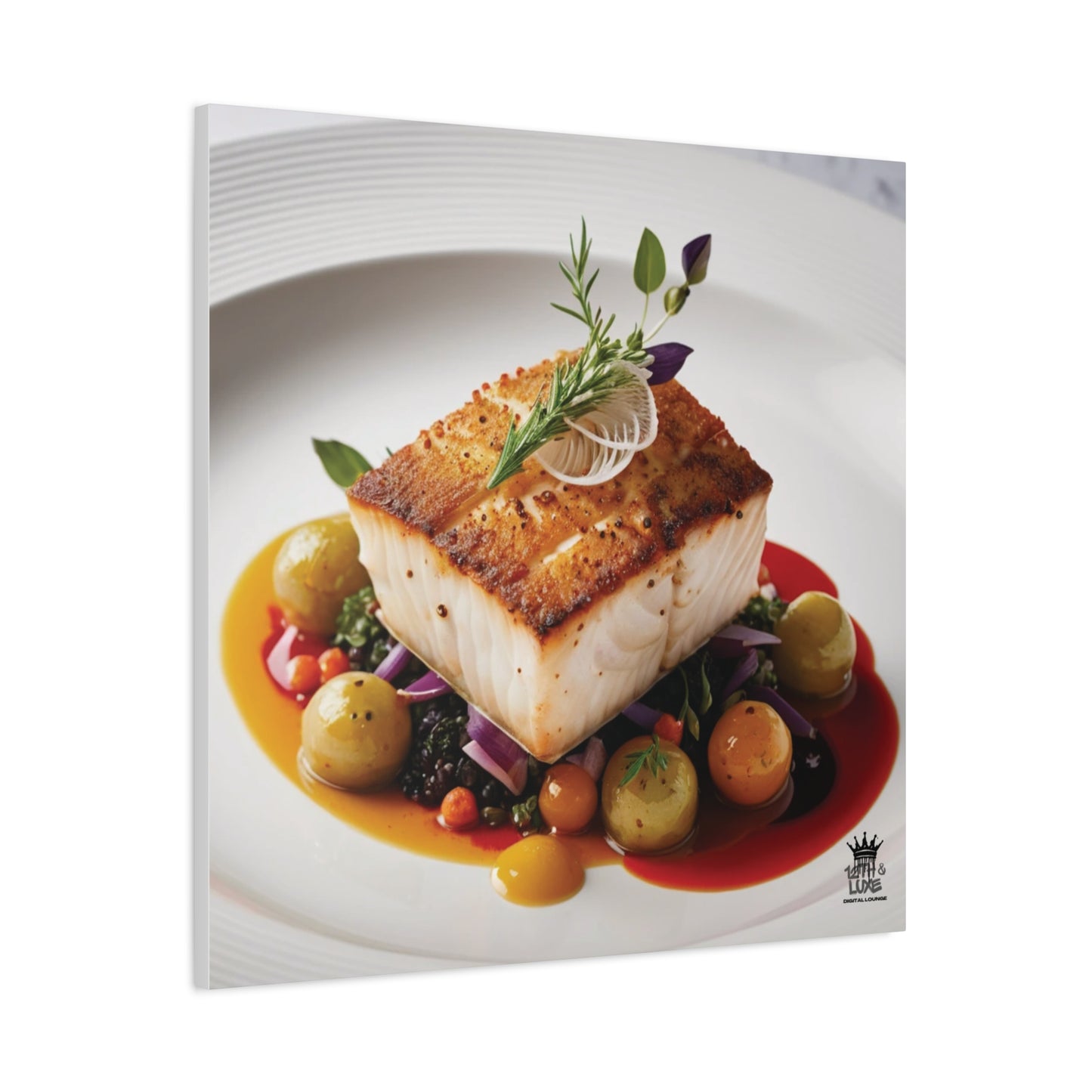 Gourmet Halibut Dish, Matte Canvas, Stretched, 1.25"