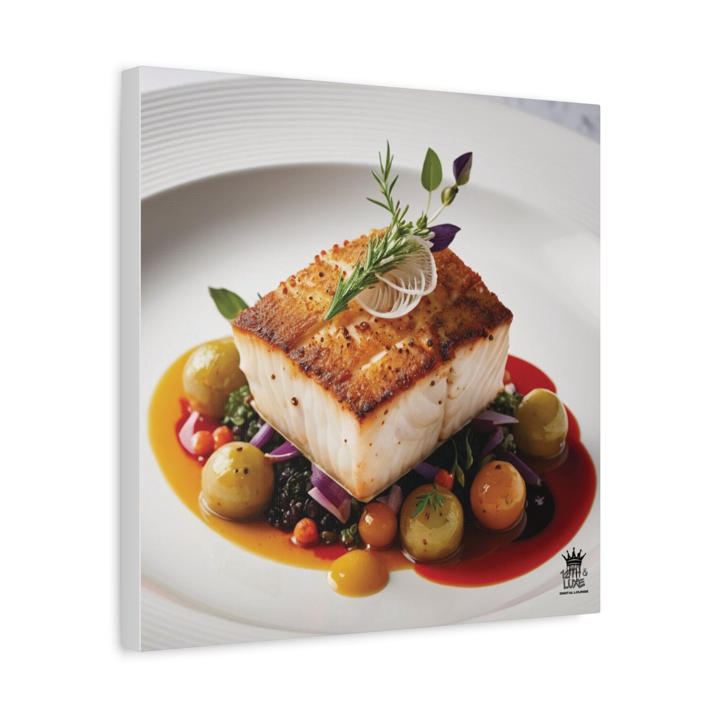 Gourmet Halibut Dish, Matte Canvas, Stretched, 1.25"