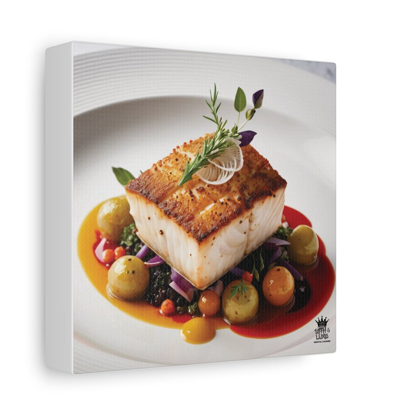 Gourmet Halibut Dish, Matte Canvas, Stretched, 1.25"