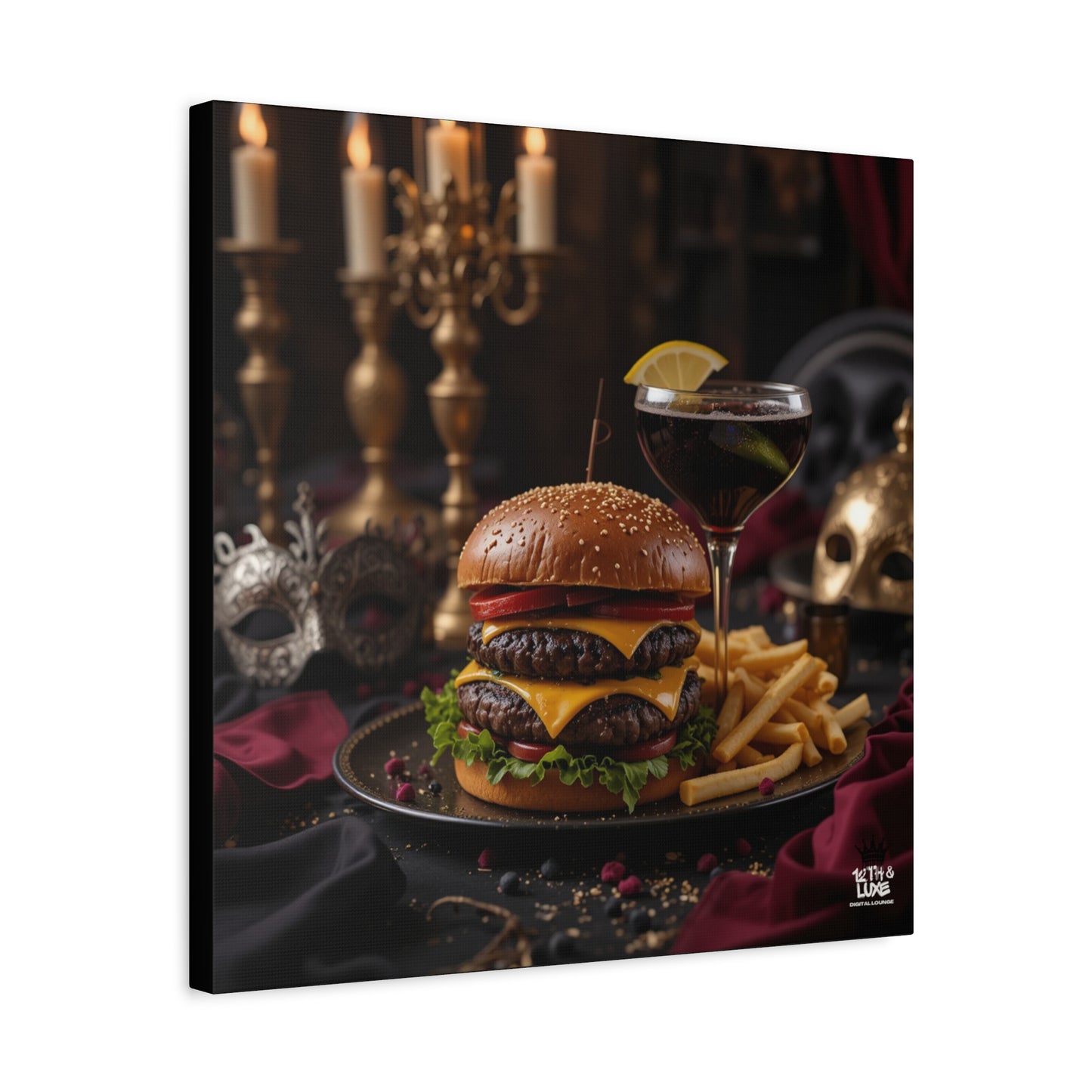 Cheese Burger with a side of French Fries, Matte Canvas, Stretched, 1.25"
