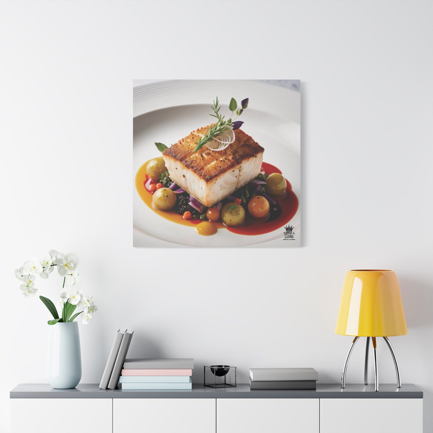 Gourmet Halibut Dish, Matte Canvas, Stretched, 1.25"