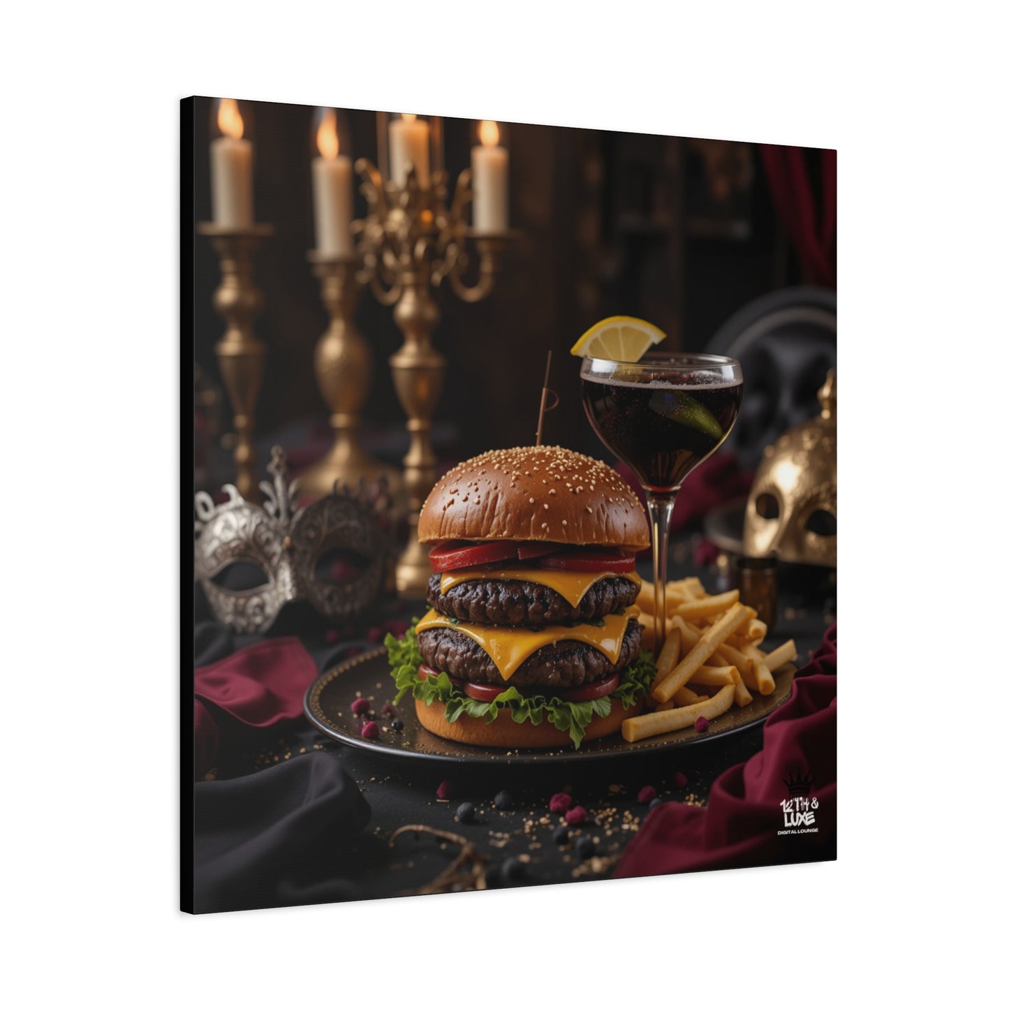 Cheese Burger with a side of French Fries, Matte Canvas, Stretched, 1.25"