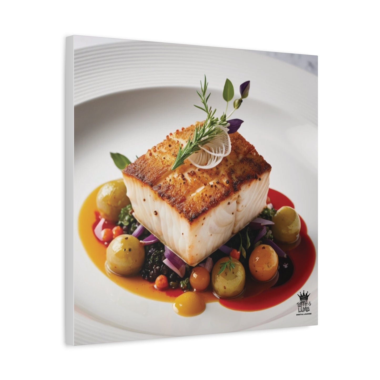 Gourmet Halibut Dish, Matte Canvas, Stretched, 1.25"