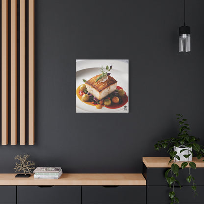 Gourmet Halibut Dish, Matte Canvas, Stretched, 1.25"
