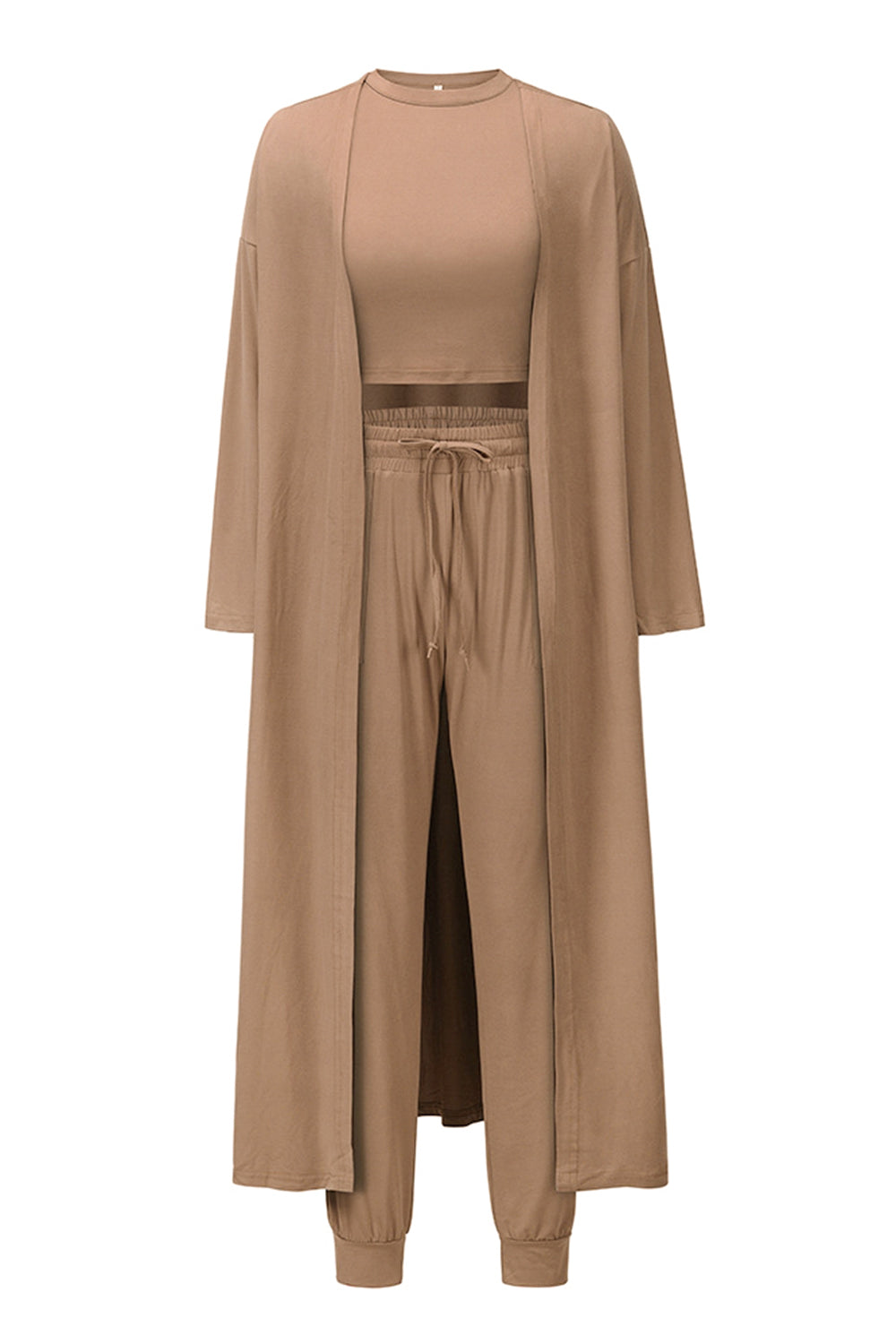 Conjunto de camiseta de tirantes, pantalón y cárdigan con bolsillos