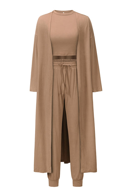 Conjunto de camiseta de tirantes, pantalón y cárdigan con bolsillos