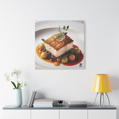 Gourmet Halibut Dish, Matte Canvas, Stretched, 1.25"