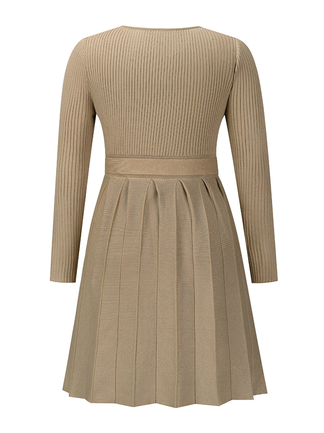 Vestido estilo suéter plisado con lazo en el frente y cuello cruzado