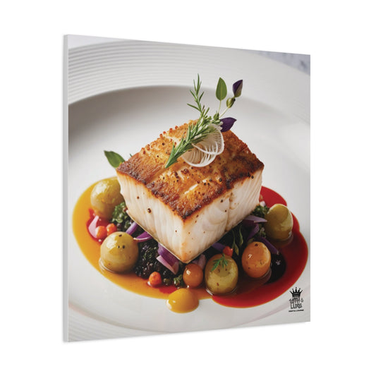 Gourmet Halibut Dish, Matte Canvas, Stretched, 1.25"