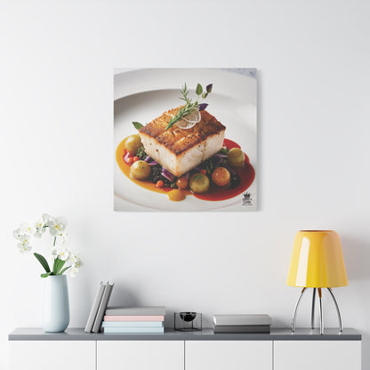 Gourmet Halibut Dish, Matte Canvas, Stretched, 1.25"