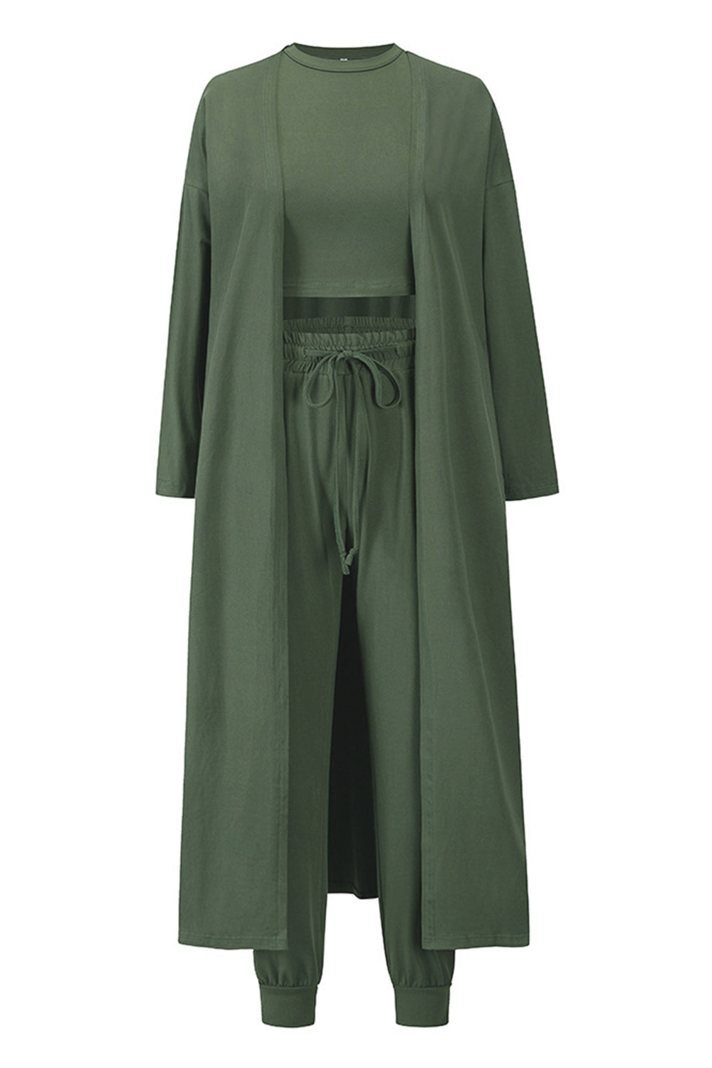 Conjunto de camiseta de tirantes, pantalón y cárdigan con bolsillos
