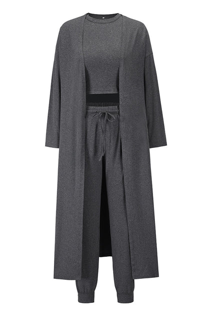 Conjunto de camiseta de tirantes, pantalón y cárdigan con bolsillos